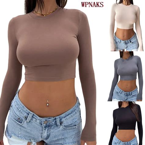 Wpnaks Y K Feminino De Manga Comprida Crop Top Roupas Femininas Baratas