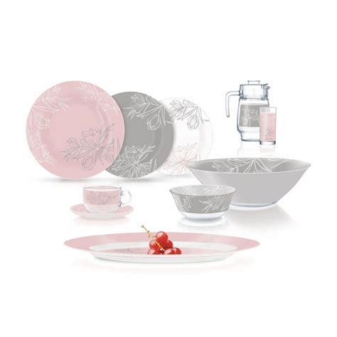 Столовый сервиз Luminarc AMB Fleur Blush Pink & Grey, 46 предметов ...