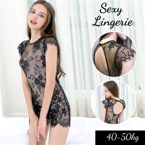 Ready Stock Black Chantilly Lace Babydoll Sleepwear Set Sexy Lingerie S Shopee Malaysia