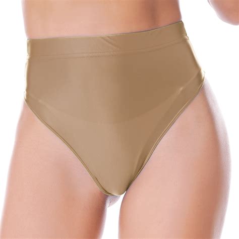 Haitryli Womens Oil Glossy High Waist Briefs Seamless Bikini Underwear Swimwear Cheeky Bottoms