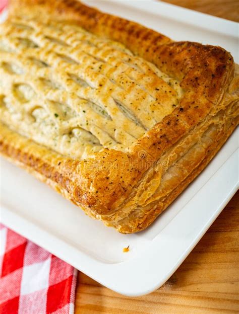 Pie from Puff Pastry with Salmon Stock Photo - Image of puff, filling ...