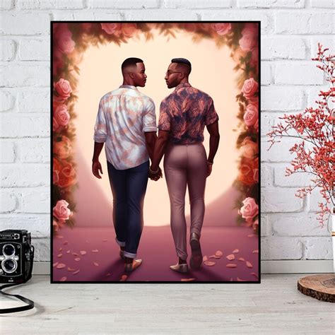 Gay Greeting Card Printable Gay Art Floral Men Holding Hands Etsy