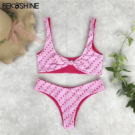 BEKOSHINE Sexy Swimwear Print Bikini Set 2017 Summer Swimsuit Pink