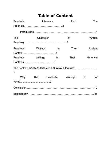 Prophetic Literature And Prophets Table Of Content Prophetic