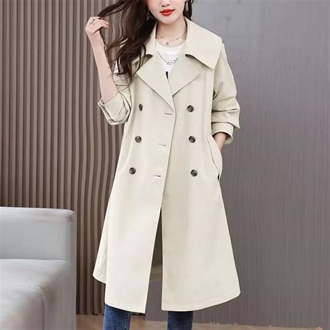 Купить Весенне-осенний длинный плащ женский двубортный свободный плащ ...