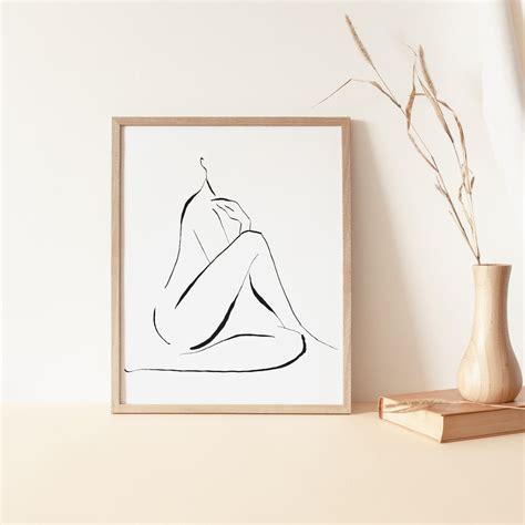 Minimal Woman Art One Line Art Naked Woman Wall Art Nude Print Naked Female Pose Woman Art