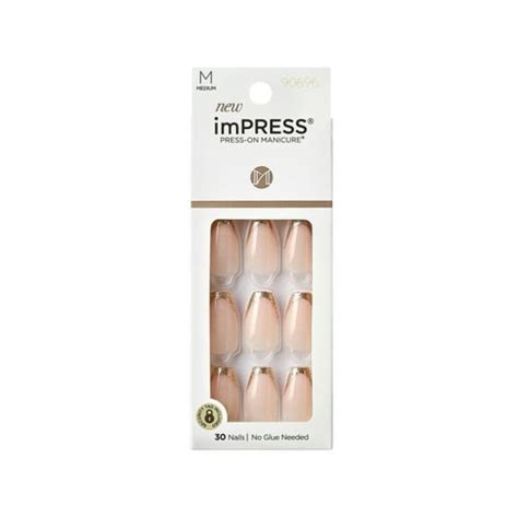 Kiss Impress Playback Press On Nails Gold Medium Length Coffin Sh