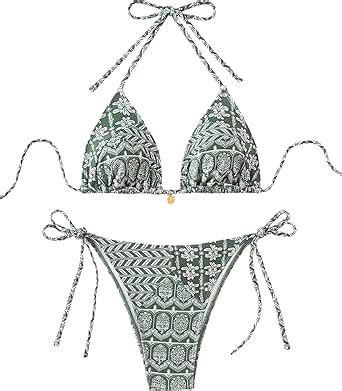 Amazon Two Piece String Bikini Sets For Women Halter Sexy Ribbed High Cut Tie Side Thong