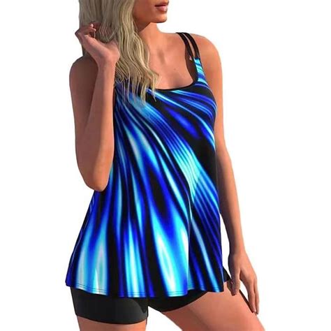 Maillot de Bain 2 Pièces Femme Tankini Ensembles Maillots Push Up Bikini Set Imprimé sans