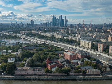 Aerial View Of The City Skyline In Moscow Russia During The Day