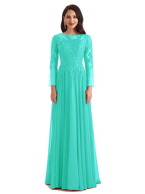 Elegant A-line Long Sleeves Lace Long Mother of The Bride Dresses