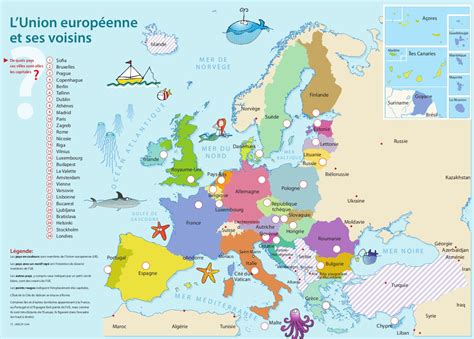 carte de lunion europeenne avec pays  capitales une