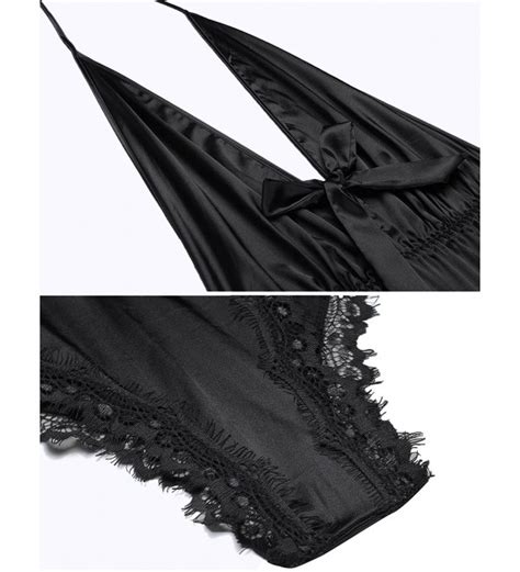 Women Sexy Lingerie One Piece Teddy Deep V Neck Halter Bodysuit Lace Jumpsuit Sleepwear Black