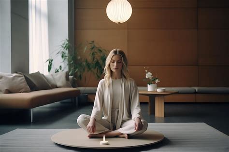 Premium Photo Smiling Blonde Woman Practicing Yoga And Meditation