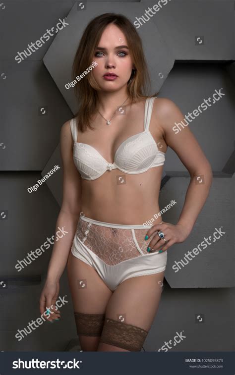 Sexy Woman White Lingerie Studio Slavic Stock Photo 1025095873 Shutterstock