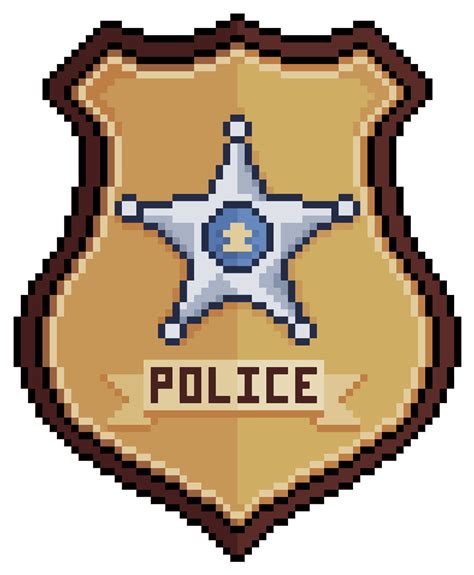 Pixel Art Police Badge Police Department Vector Icon For 8bit Game On