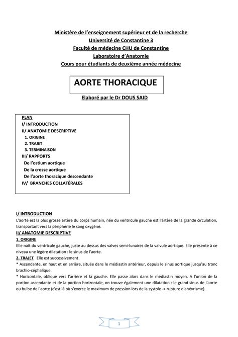 Solution Anato2an Cardio Aorte Thoracique2021dous Studypool