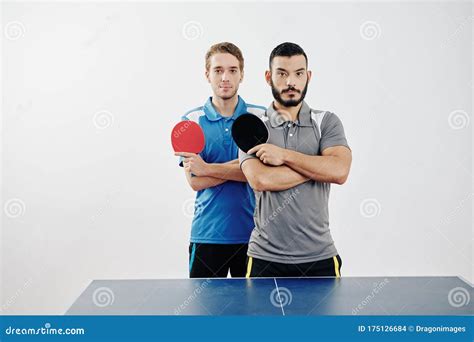 team  table tennis players stock photo image  sport standing