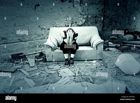 Girl Sad And Lonely Abandoned House Stock Photo Royalty Free Image