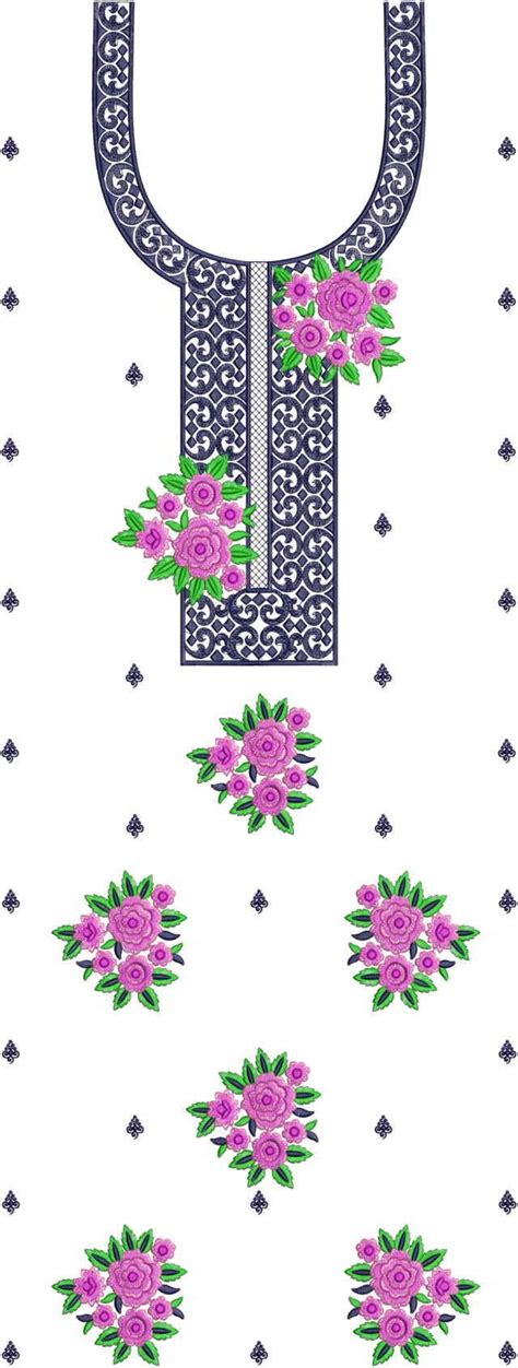 An Embroidery Pattern With Pink Flowers And Green Leaves On White