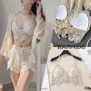 Colors New Crochet Top For Women Bikini Knitted Swimwear Top Beach Wear Outfit With Pad
