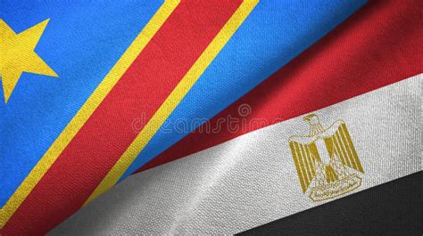 Egypt And Congo Democratic Republic Two Flags On Flagpoles And Blue