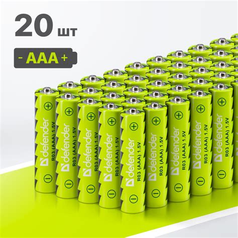 Батарейки мизинчиковые батарейки ааа солевые Defender ААА R03-4F 20 ...
