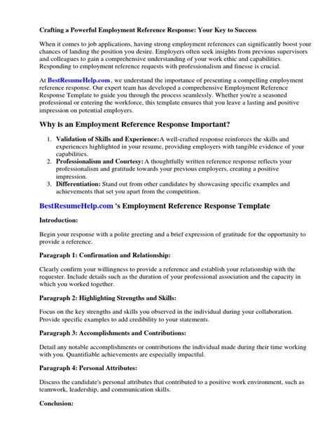 Employment Reference Response Template Download Free Pdf Employment