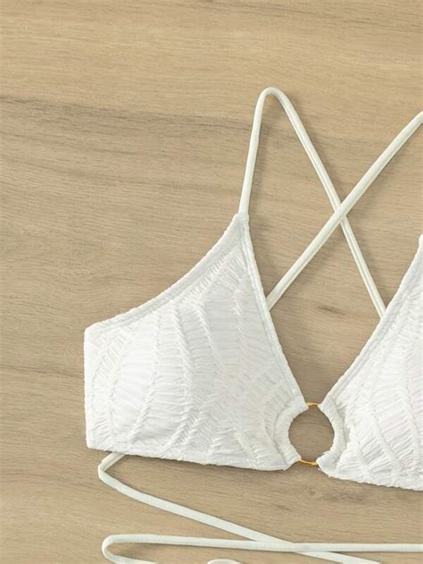 SHEIN SHEIN Swim SXY Plain Ring Linked Bikini Swimsuit With Beach Skirt