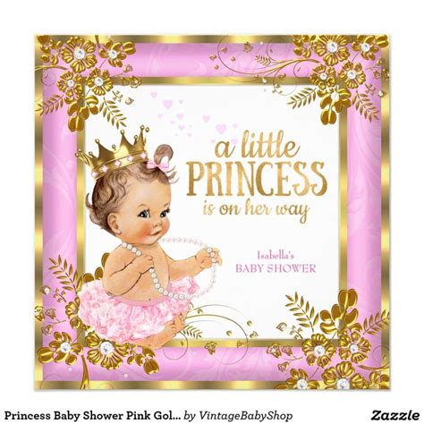 Princess Baby Shower Pink Tutu Floral Brunette Invitation Zazzle Baby Shower Princess
