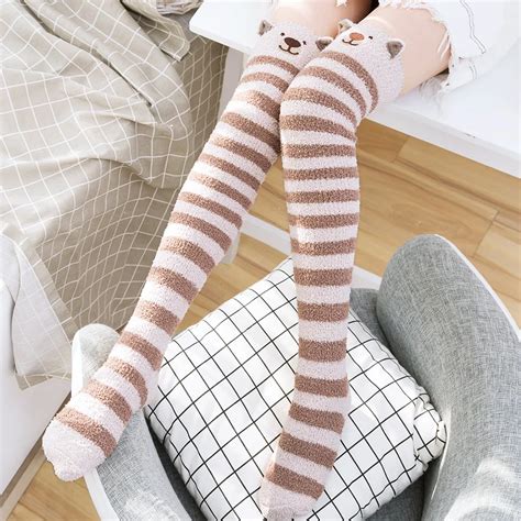 Кавайные рождественские шерстяные гольфы, зимние женские Полосатые ...