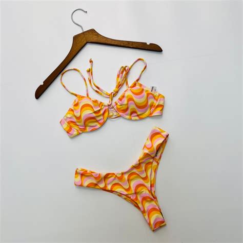 SIZE S M Bikini 2 mảnh cam pha màu siêu xinh áo có gọng rút dây tôn màu da tôn dáng hãng