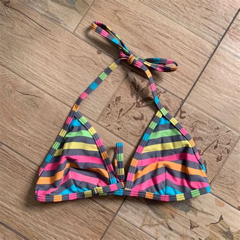 Striped Neon Bikini Top Women S Fashion Swimwear Bikinis Swimsuits On Carousell