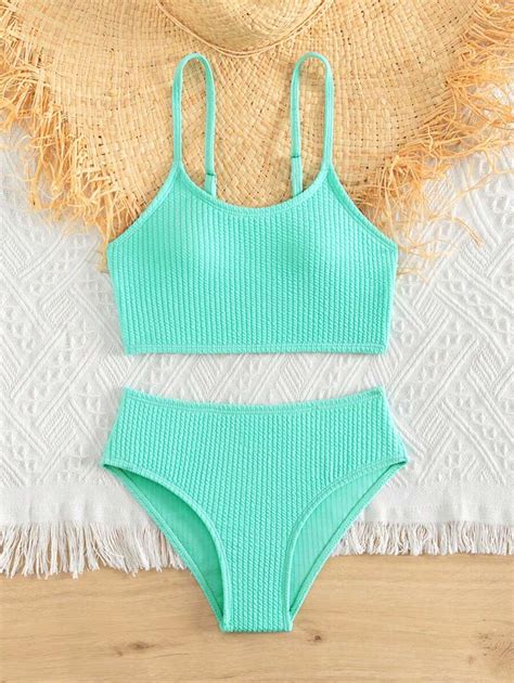 Conjunto de Maiô Bikini Franzido Liso para Meninas Pré Adolescentes