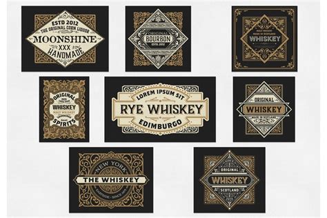 Set of 8 Vintage Liquors Labels (654438) | Logos | Design Bundles