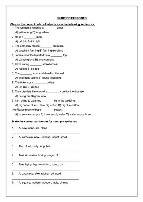 Activity Adjective Order Pdf