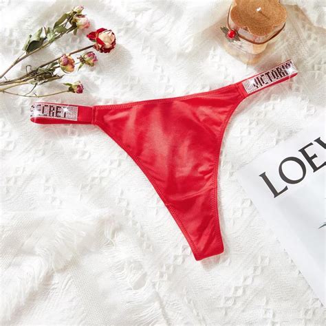 Victoria S Secret Seamless Sexy Panties For Women Luxury Letter Rhinestones Lingerie G String