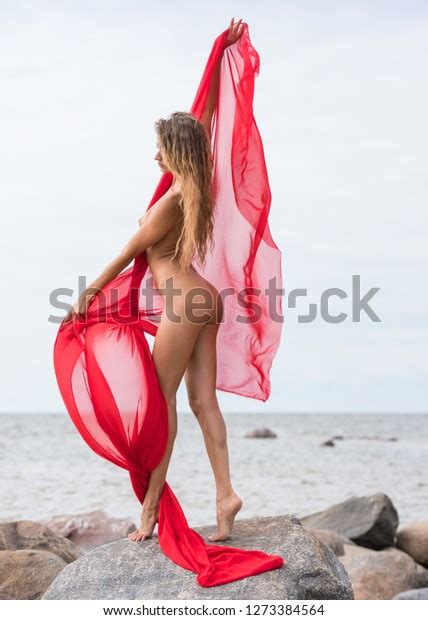 Beautiful Nude Woman Red Fabric Posing Stock Photo Shutterstock