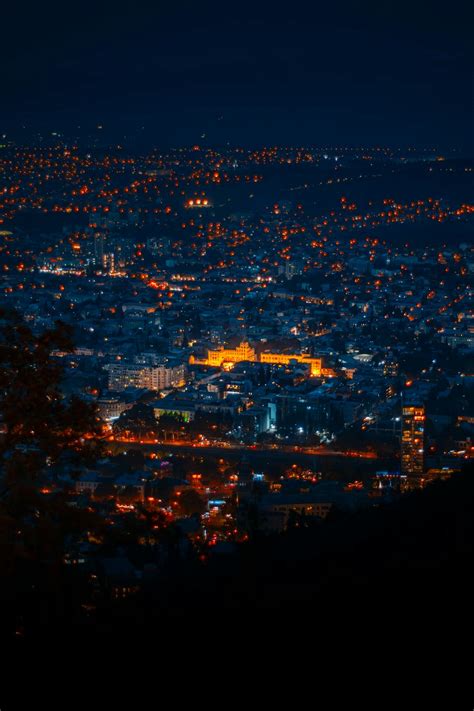night aerial view  tbilisi cityscape  stock photo