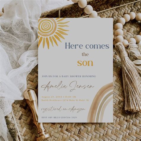 Here Comes The Son Baby Shower Editable Template Digital Baby Shower