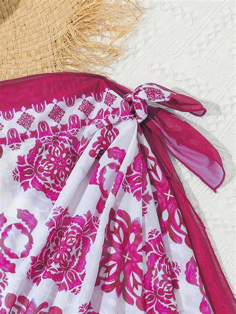 Tween Girl Colorful Printed Bikini Sets With Cover Up Skirt For Beach Vacation Summer SHEIN