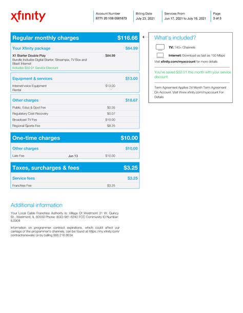 Sample Comcast Cable Bill