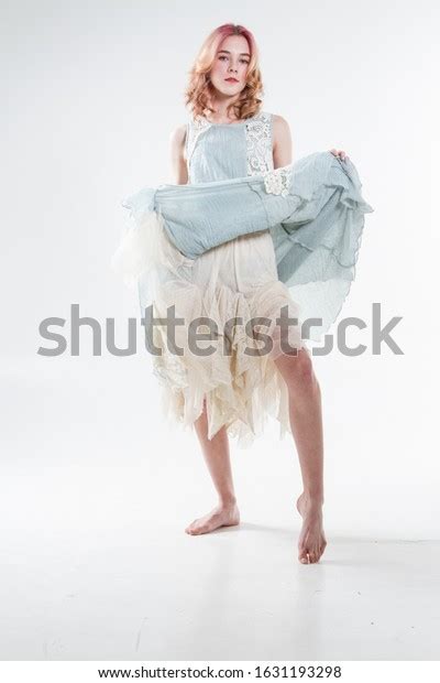 Barefoot Blonde Long Dress Studio Portrait Stock Photo Shutterstock