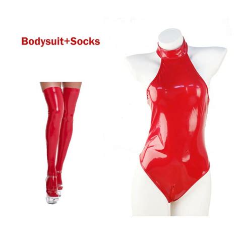 Jual Preorder Erotic Crotchless Bodysuit Women Plus Size Black Red Wetlook Leather Sexy Lingerie