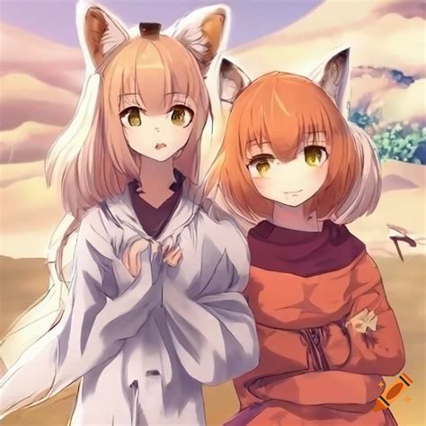 Two Anime Girls With Fox Ears And Tails Wandering In The Wilderness On Craiyon