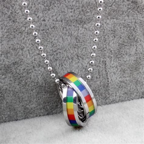 Lgbt Gay Lesbian Pride Stainless Steel Rainbow Pendant Necklace Gift In Pendant Necklaces From