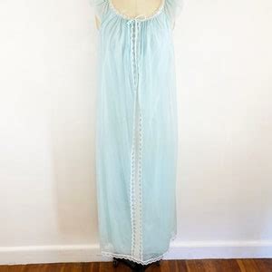 1960s Light Blue Sheer Nylon Nightgown Maxi And Robe Set Peignoir Lingerie Sexy Cute Mod Slip
