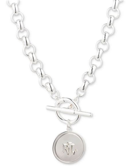 Lauren Ralph Lauren Silver Tone Logo Disc 17 Pendant Necklace Macy S