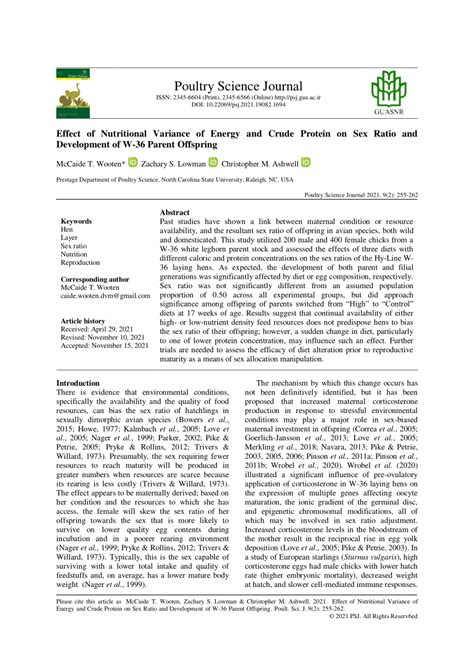 PDF Effect Of Nutritional Variance Of Energy And Crude Protein On Sex