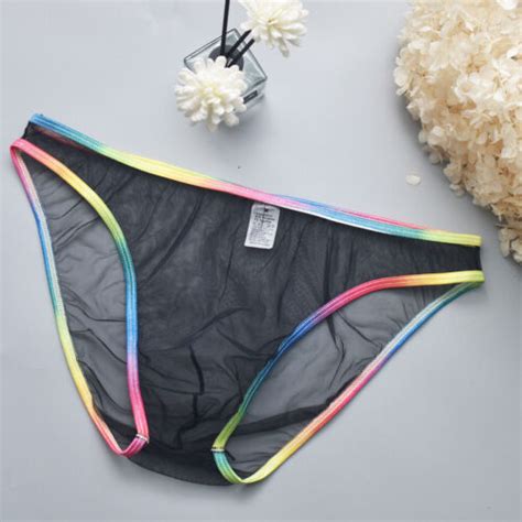 Men S Lingerie Brief Underwear Gay Sheer Mesh Rainbow Waistband Tanga